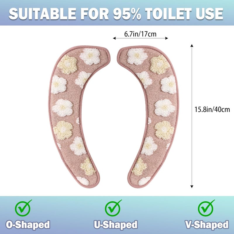 Iensen Thick and Warm Toilet Seat Cover – Washable, Reusable Cushion with TPR Adhesive Back & Decorative Pattern for Comfort & Insulation (Pink) - Image 2